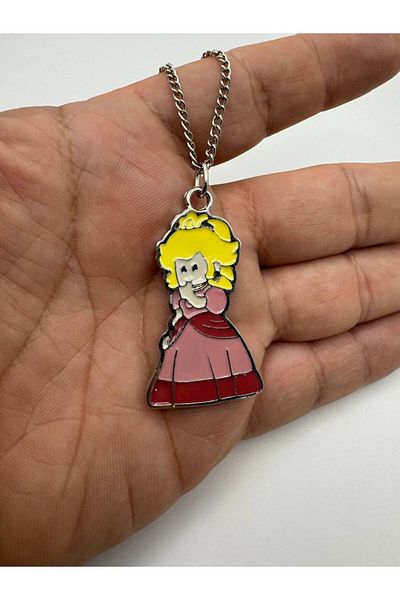 Herşey Nota Pink Necklace with Super Princess Figure – Elegant Game Character Jewelry with 60 cm Chain