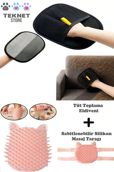 TEKNETSTORE Cat Dog Hair Collection Glove & Pet Massage Comb Set of 2