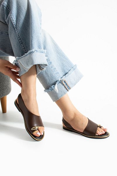Cochines Women's Brown Gold Ring Detailed Daily New Season Slippers Sports Sandals
