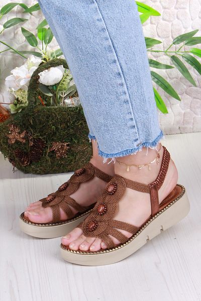 fort 079-505 Fls Buckle Detailed Rubber Tied Thick Sole Women's Sandals