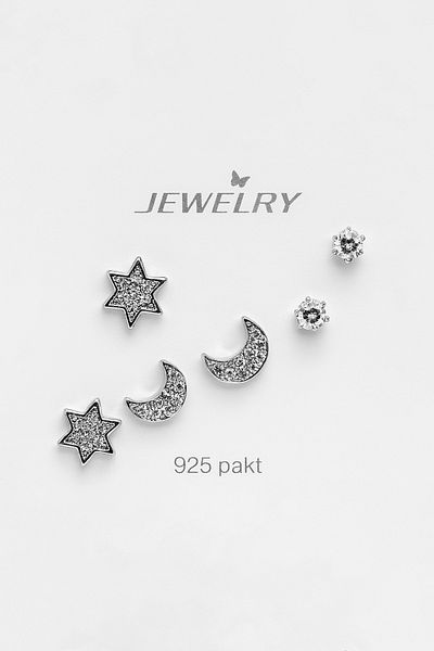 MakeWell Gold and Silver Colors 3-Piece Earring Set with 925S Sterling Silver Needle Crescent and Star Design