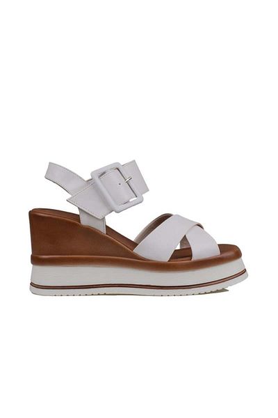 Trend Adımlar White Wedge Heel Belted Women's Sandals
