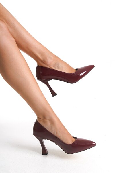 MRVN MERVINA Luna Model Sivri Burun Günlük Kullanım Topuklu Ayakkabı Bordorugan