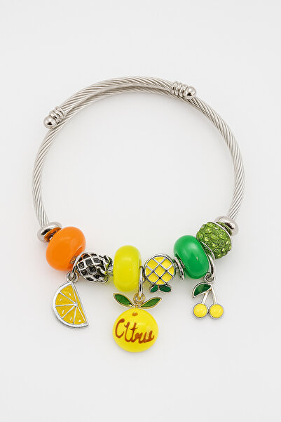 MakeWell أساور من الفولاذ المقاوم للصدأ للأطفال في سن المراهقة مع حلية على شكل نجم البحر والصدف والفواكه