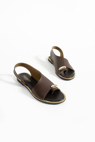 Cochines Women's Brown Gold Ring Detailed Daily New Season Slippers Sports Sandals