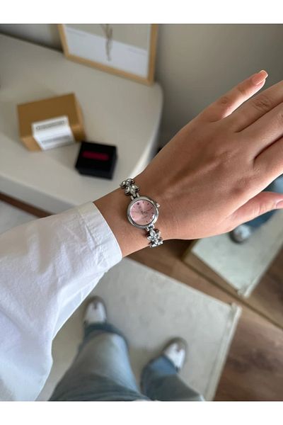 RoseandRoses Virelle New Season Stone Detailed Women's Wristwatch Silver (Pink Dial)