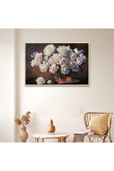 SND لوحة جدارية قماشية كانفس بتصميم زهور، اطار ذهبي 40×60 سم