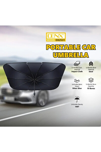 Denx 0% Penetration Foldable Car Windshield Sunshade for All Vehicles with Leather Bag