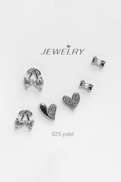 MakeWell Gold and Silver Colors with 925S Sterling Silver Needle Cherry and Heart Design 3-Piece Earring Set