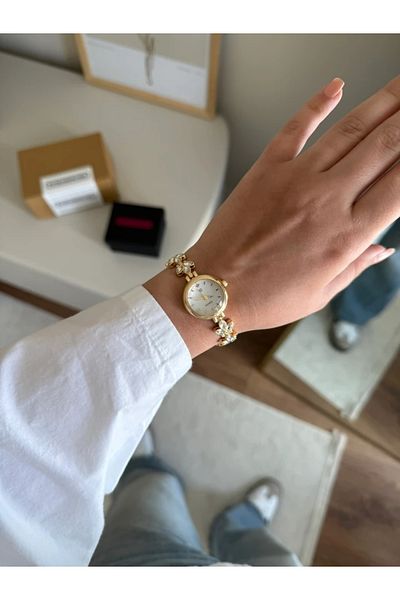 RoseandRoses Virelle New Season Stone Detailed Women's Wristwatch Gold (White Dial)