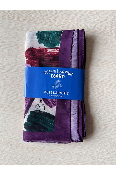 Modakaşmir Brush Patterned Bamboo Scarf (Burgundy, Black, Navy Blue Tones)