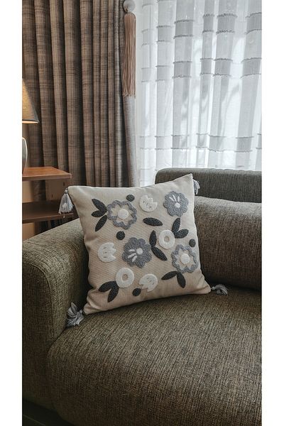 GLOMAR Husă de pernă Bohemian Punch Brodat Lenjerie Pardoseală Decorativă Modernă Pătrată Un singur Buc 43X43