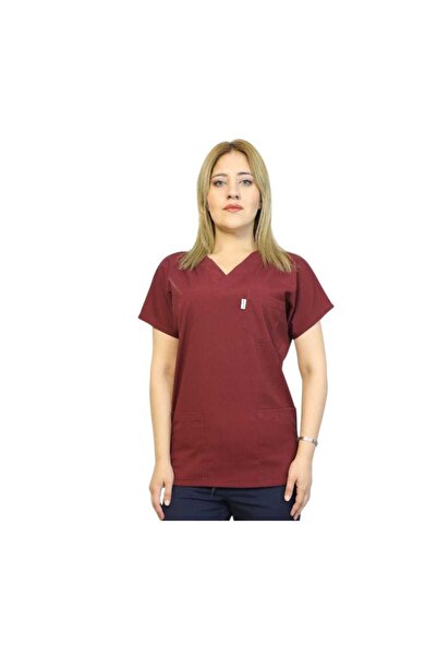 nutrix بدلة موحدة للنساء من قماش الليكرا الناعم بأكمام الخفاش باللون العنابي