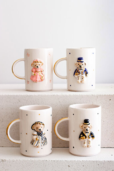 SİNEM YAMAN HOME طقم من 4 أكواب سيراميك للبنات والأولاد من آيسيك 250 مل