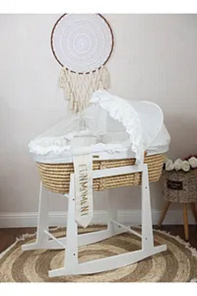 Fun Moment Moses Basket Bed with Rocking Wood Stand in White