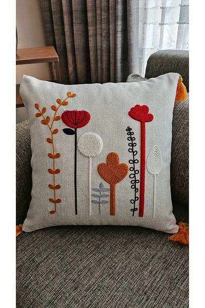 GLOMAR Husă de pernă Bohemian Punch Brodat Pardoseală Decorativă Modernă Pătrată Un singur bucată 43x43