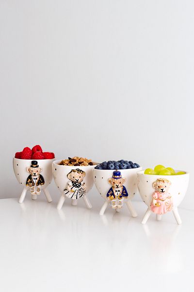SİNEM YAMAN HOME Colorful Girl and Boy 4-Piece Set Teddy Bear Ceramic Presentation Bowl