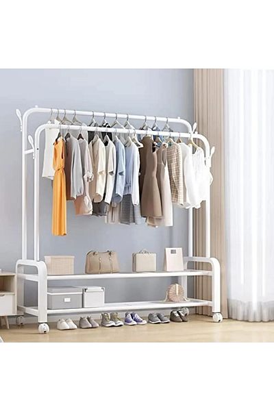 Wasat ELArab Primo Plus 3 in 1 Clothes Stand (White) with Side Hooks and Shelves