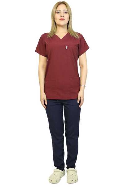 nutrix بدلة موحدة للنساء من الليكرا الناعمة بأكمام الخفاش باللون الأحمر الداكن والأزرق الداكن