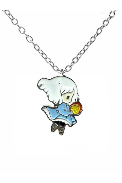 Herşey Nota Cute Anime Girl Character Necklace in Blue Dress – Sweet and Exquisite Jewelry with 60cm Chain