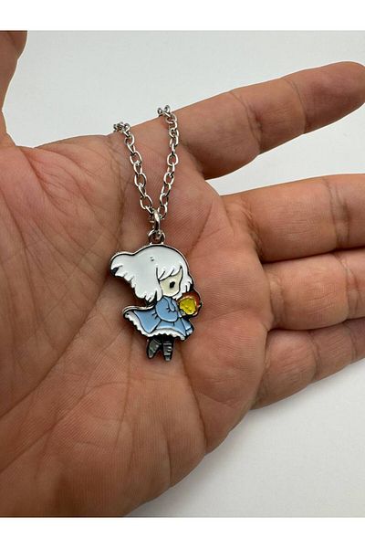 Herşey Nota Cute Anime Girl Character Necklace in Blue Dress – Sweet and Exquisite Jewelry with 60cm Chain