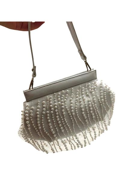 angel çanta aksesuar Αξεσουάρ Angel Bag Λευκό Χρώμα Νυφική ​​Τσάντα Βραδινό Φόρεμα Τσάντα με Πέρλες