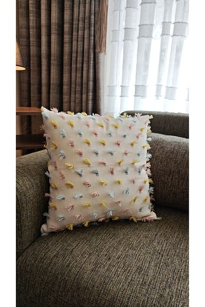 GLOMAR Husă de pernă Colorată Volană Lenjerie Fundal Cortina Pânză Decorativă Modernă Pătrată Un singur Buc 43X43