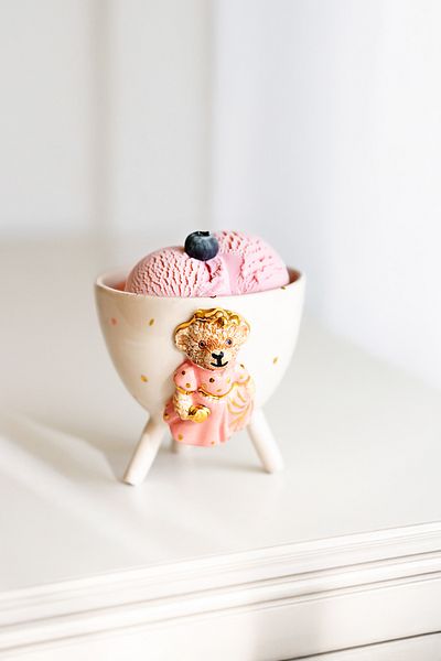 SİNEM YAMAN HOME Pink Girl Teddy Bear Ceramic Presentation Bowl / Hand Made Ceramic Biscuit Bowl / Ceramic Fruit Bowl