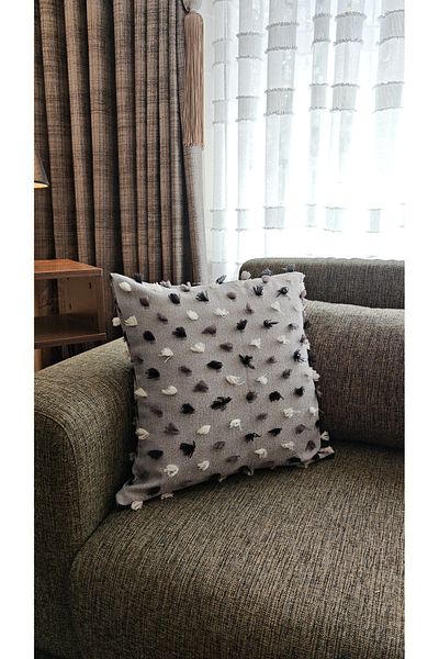 GLOMAR Husă de pernă Gri Volană Lenjerie Fundal Cortina Pânză Decorativă Modernă Pătrată Un singur Buc 43X43