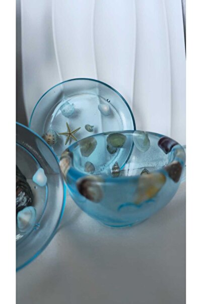 Epoksikalesi Deniz Esintili Epoksi Fincan 2'li Kahve Bardağı Ve Tabak Seti