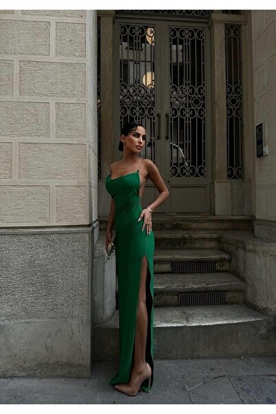 Genel Markalar Maxi Boy Sırt Zincir Detaylı Elbise