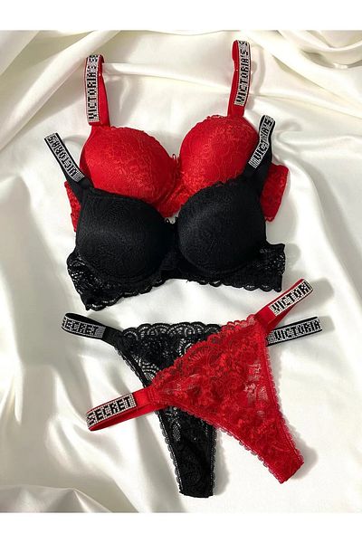 Beyaz Gelincik Underwear Γυναικείο σετ εσώρουχα με δαντέλα με πέτρα με επένδυση Push Up Σετ εσώρουχα Διπλό πακέτο Πλεονέκτημα