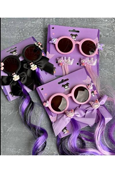 bt pasifik 1 SET Kuromi Gözlük ve Toka Set UV400 Korumalı Güneş Gözlüğü