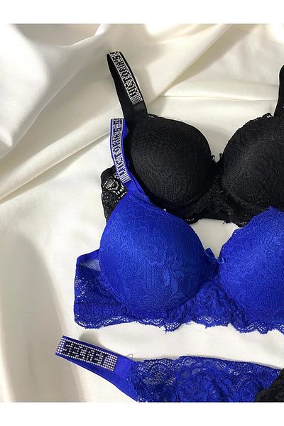 Beyaz Gelincik Underwear Γυναικείο σετ εσώρουχα με δαντέλα με πέτρα με επένδυση Push Up Σετ εσώρουχα Διπλό πακέτο Πλεονέκτημα