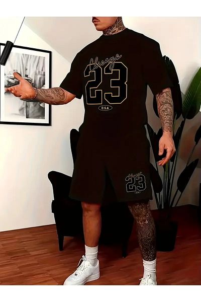 AEMİ Men's 23 Chicago Printed Oversize T-Shirt Shorts Set