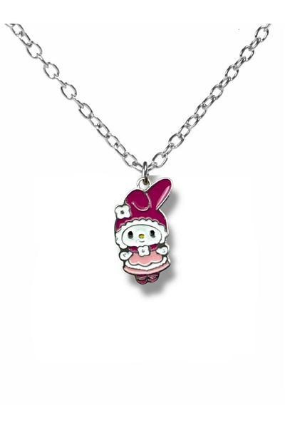 Herşey Nota My Melody Figured Necklace in Pink Dress – Cute Sanrio Jewelry with 60 cm Chain