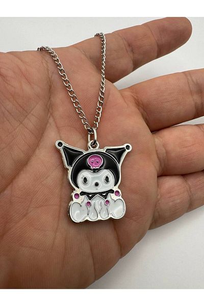 Herşey Nota Anime Kuromi Sitting Figure Necklace – Cute Gothic Character Jewelry with 60 cm Chain
