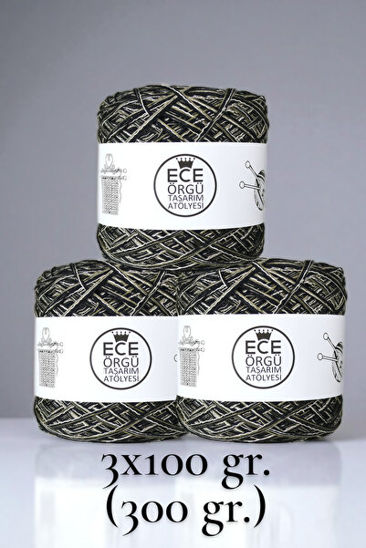 Ece Örgü Tasarım Atölyesi Çok katlı siyah merserize koton arasına, gold visko...