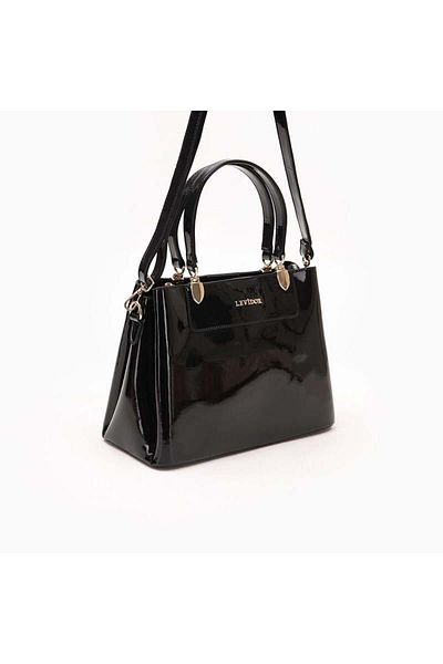 Levidor Black Plain Patent Leather Classic Casual Women's Handbag