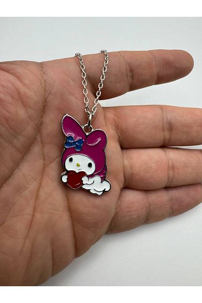 Herşey Nota Fantasy Magic My Melody Heart Carrying Figured Necklace – Pink Anime Jewelry with 60 cm Chain