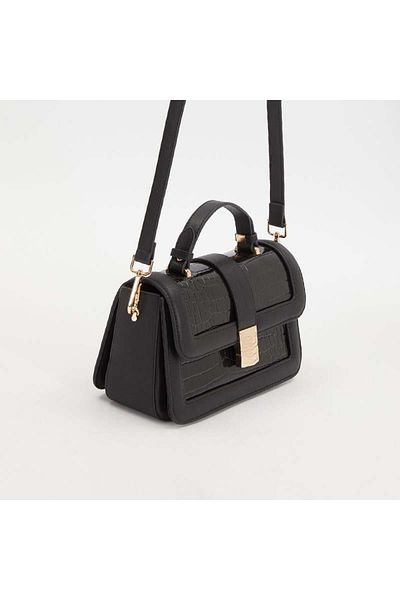 Levidor Black Crocodile Leather Women's Patent Leather Handbag