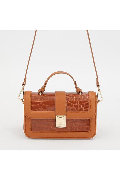 Levidor Tan Crocodile Leather Women's Patent Leather Handbag