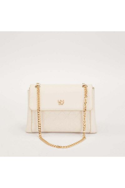 Levidor Women's Diamond Patterned Crossbody Bag with Cream Chain Strap