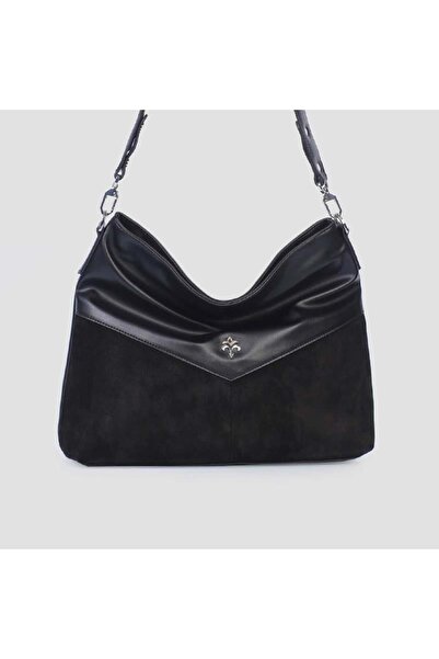 Jacquline حقيبة كتف نسائية برباط من جلد نوبوك الأصلي باللون الأسود