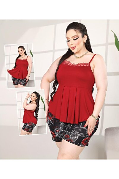 Eiline Kadın Askılı Yakası Dantelli Şortlu Takım