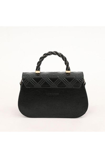 Levidor Black Patent Leather Embossed Patterned Women's Handbag