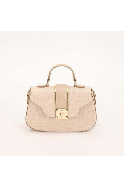 Levidor Cream Crocodile Patterned Patent Leather Handbag