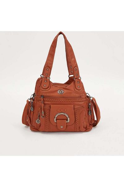 Levidor Tan Leather Women's Large Size Shoulder Bag