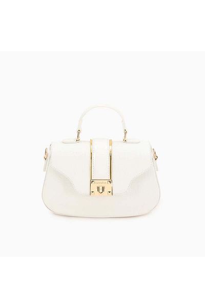 Levidor White Crocodile Patterned Patent Leather Handbag