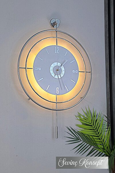 Genel Markalar LED'li GÜMÜŞ Target Kristal (BÜYÜK BOY 50 X 75 Cm), Modern Dekoratif Metal Duvar Saati